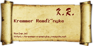 Kremmer Reményke névjegykártya